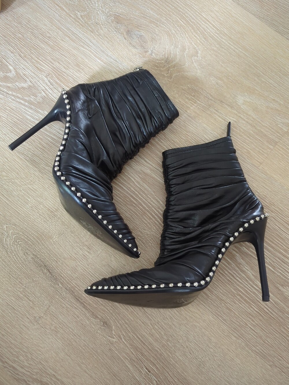 Alexander WANG ERI SOFT RUCHED STUDDED SEXY POINTY TOE BOOTS EU 38 Booties